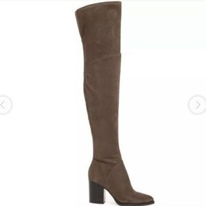 New Marc Fisher Ltd shoes Arrine Over The Knee Gray tan Suede heeled Boots 6